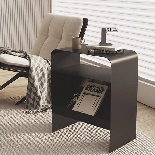 MOMO Arch-Form Iron Side Table | U-Shape Rounded Corner End Table with Open Storage Shelf - alternate view 3