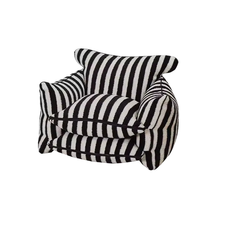 Striped leather lazy floor chair, modern unique curator furniture for living room, comfortable lounge sofa for home decor