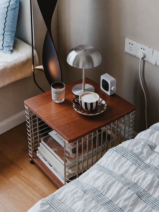 MOMO Vintage Side Table | Mid-Century Steel Wire & Birch Wood | With or Without Casters - alternate view 5