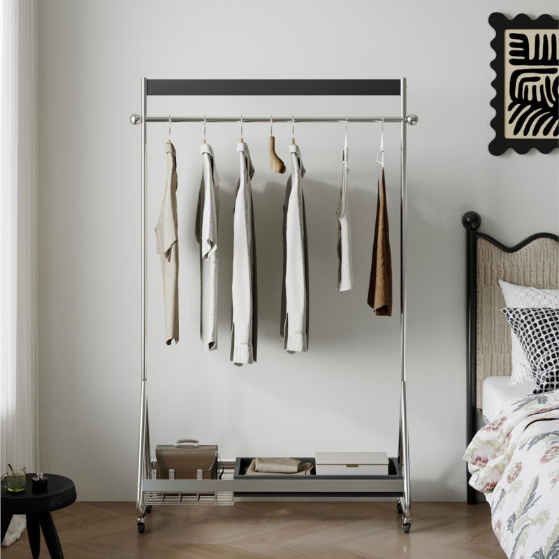 MOMO Wood & Stainless Steel Coat Rack | Rolling Floor Hanger with Storage Shelf - alternate view 4