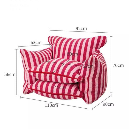 Pink striped EPP bean bag lounge chair with 110 x 90 x 70 cm dimensions