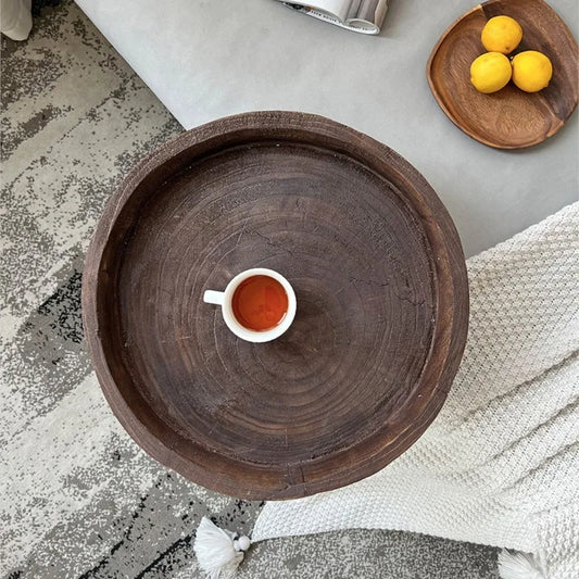 MOMO Wabi-Sabi Log Coffee Table | Natural Solid Wood Pedestal Side Table - alternate view 3