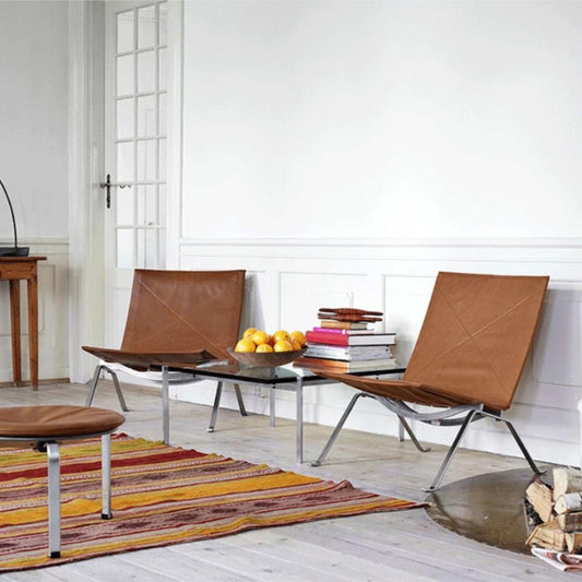 MOMO PK22 Lounge Chair | Leather Easy Chair with Stainless Steel Cross-Base - alternate view 4
