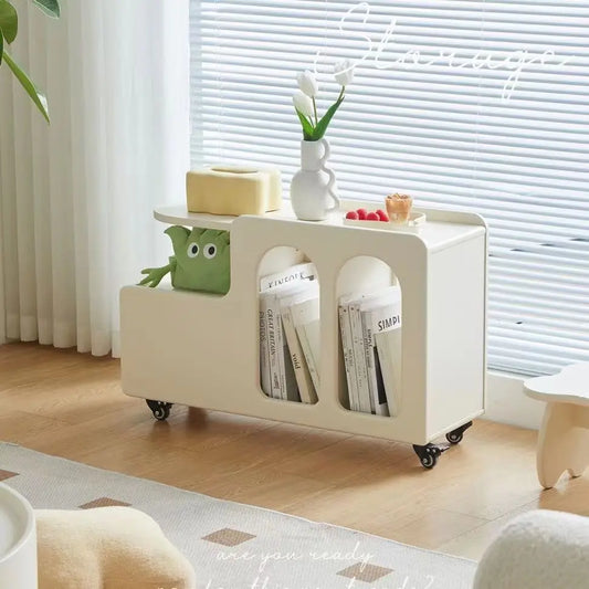 MOMO Rolling Storage Side Table | Arch Shelf & Swivel Top | Cream - alternate view 5