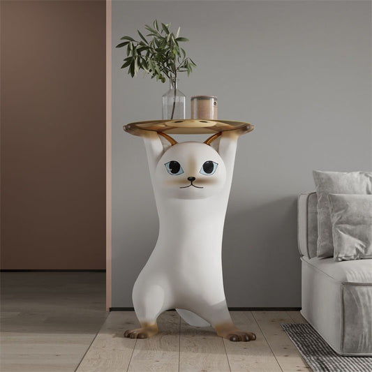 MOMO Cat Coffee Table with Tray | Sculptural Resin Cat Side Table | 2 Sizes