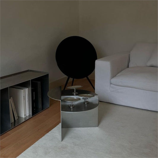 MOMO Stainless Steel Coffee Table | Brushed Steel Round Table | Wabi-Sabi Minimalist - alternate view 5
