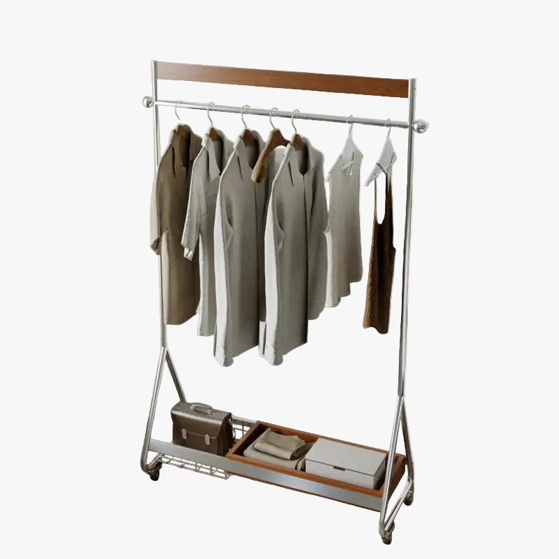 MOMO Wood & Stainless Steel Coat Rack | Rolling Floor Hanger with Storage Shelf - alternate view 2