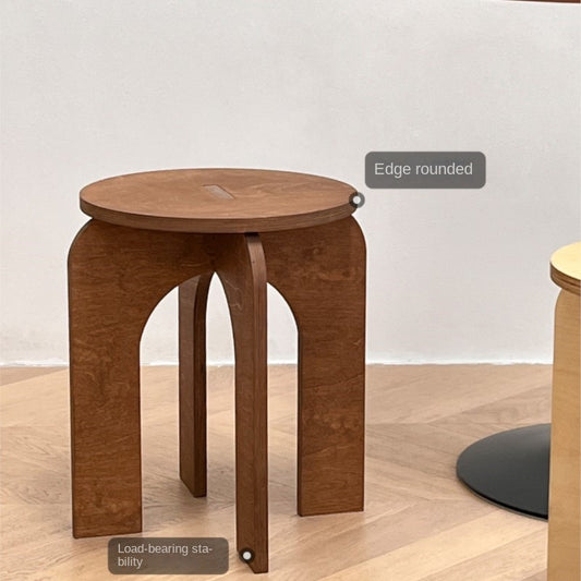 MOMO Vintage Arch-Leg Round Stool | Solid Wood Low Stool for Entryway, Living Room & Bedroom - alternate view 3