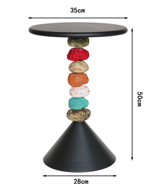 MOMO Stacked Stone Side Table | Round Iron Top with Natural Pebble Column & Cone Base - alternate view 6