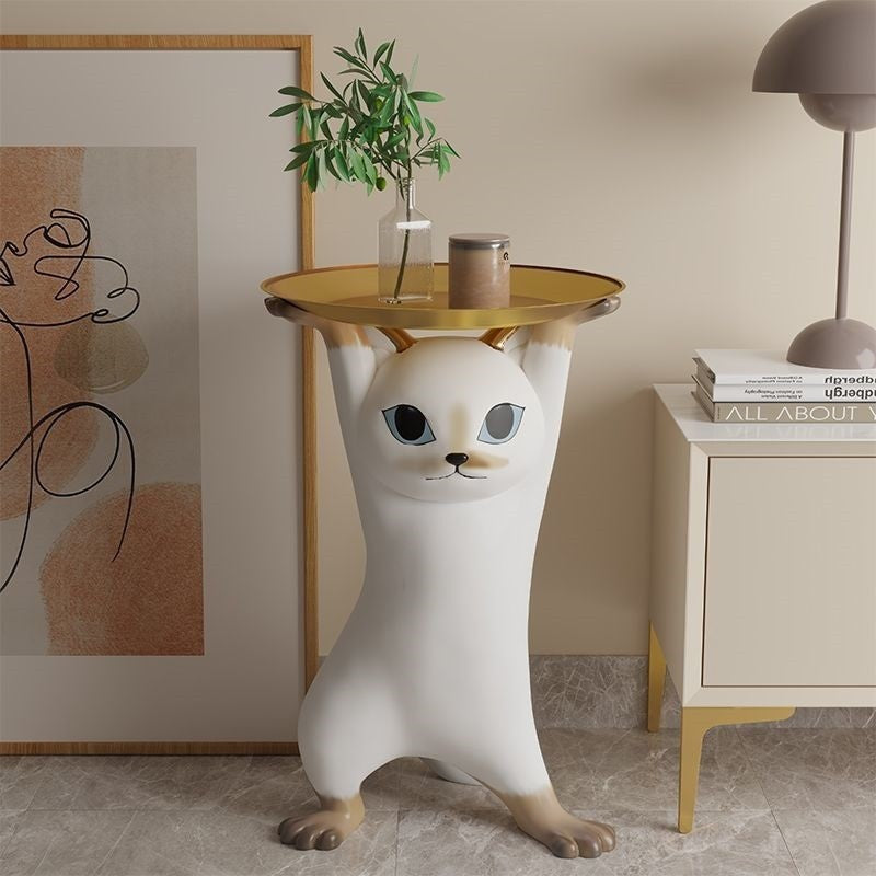 MOMO Cat Coffee Table with Tray | Sculptural Resin Cat Side Table | 2 Sizes - alternate view 5