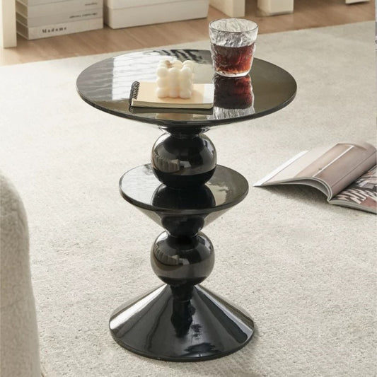 MOMO Sculptural Ball-Stack Side Table | Glossy Black Marble-Top Round End Table with Dual Tiers - alternate view 3