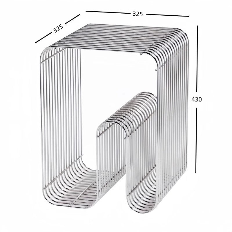 304 stainless steel wire-grid side table with built-in magazine rack, dimensions 32.5 x 32.5 x 43 cm