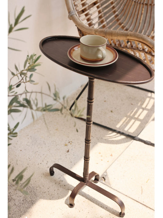 MOMO Antique Oval Side Table | Bamboo-Knot Iron Pedestal with Tripod Arch Base - alternate view 4