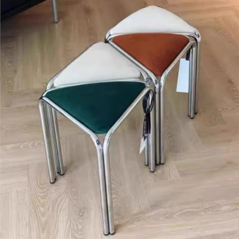 MOMO Antique Dining Stool | Triangular Upholstered Seat | Chrome Steel Stackable Stool - alternate view 4