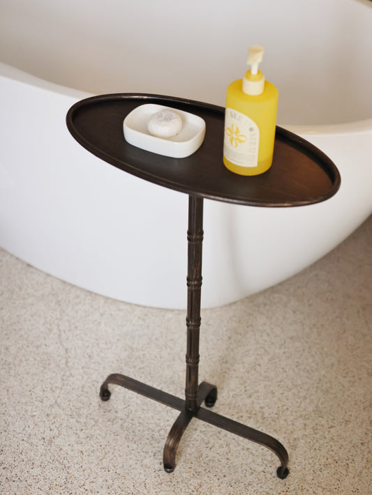 MOMO Antique Oval Side Table | Bamboo-Knot Iron Pedestal with Tripod Arch Base - alternate view 5