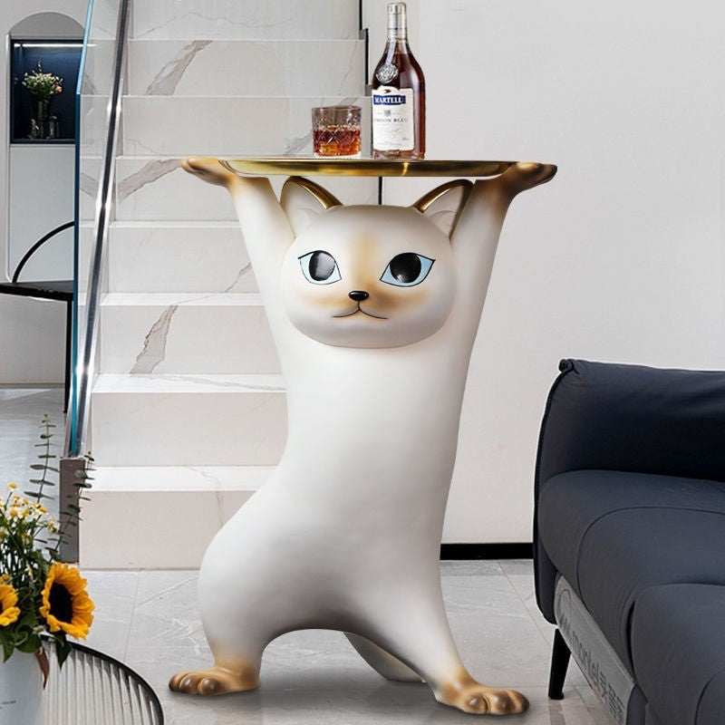 MOMO Cat Coffee Table with Tray | Sculptural Resin Cat Side Table | 2 Sizes - alternate view 10