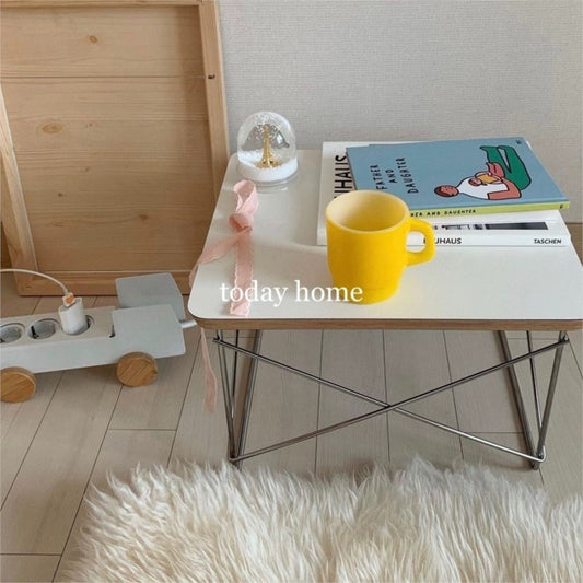 MOMO Wire-Base Side Table | Eames-Inspired Plywood Top with Chrome Cross-Wire Frame - alternate view 6
