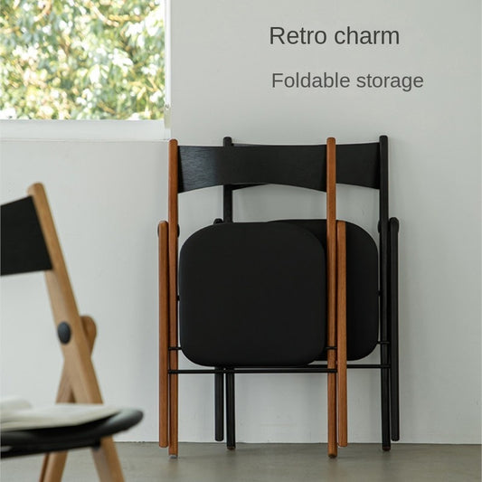 MOMO Nordic Folding Dining Chair | Solid Wood Frame with Leather Cushion Seat — Stackable & Space-Saving - alternate view 5