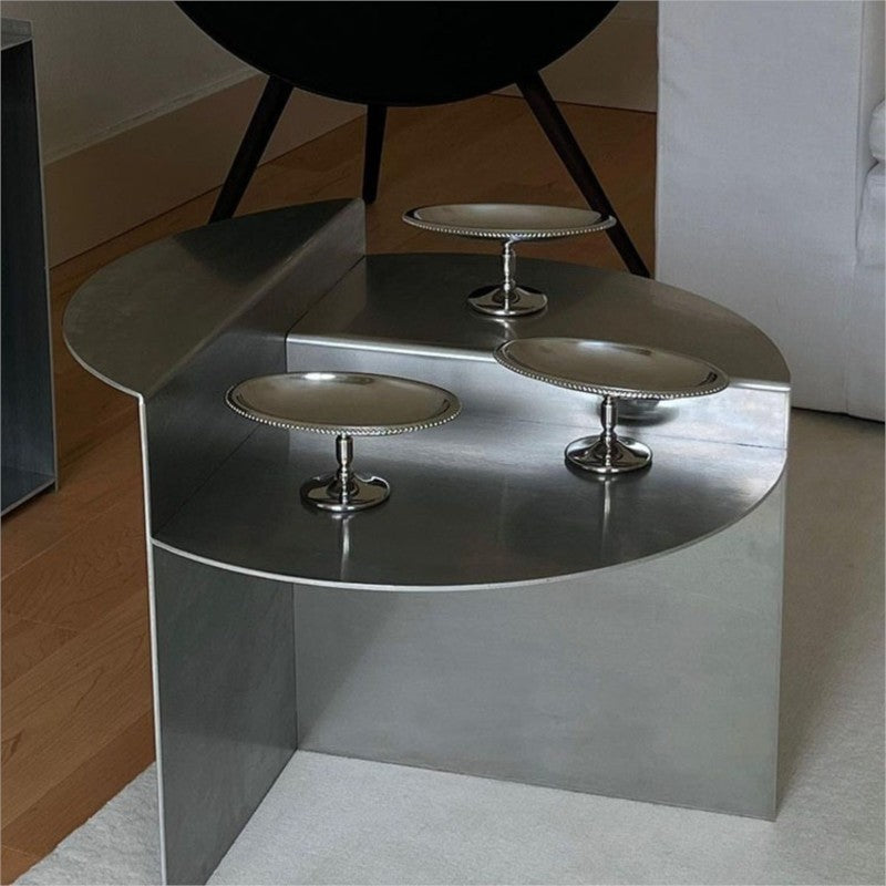 MOMO Stainless Steel Coffee Table | Brushed Steel Round Table | Wabi-Sabi Minimalist - alternate view 3