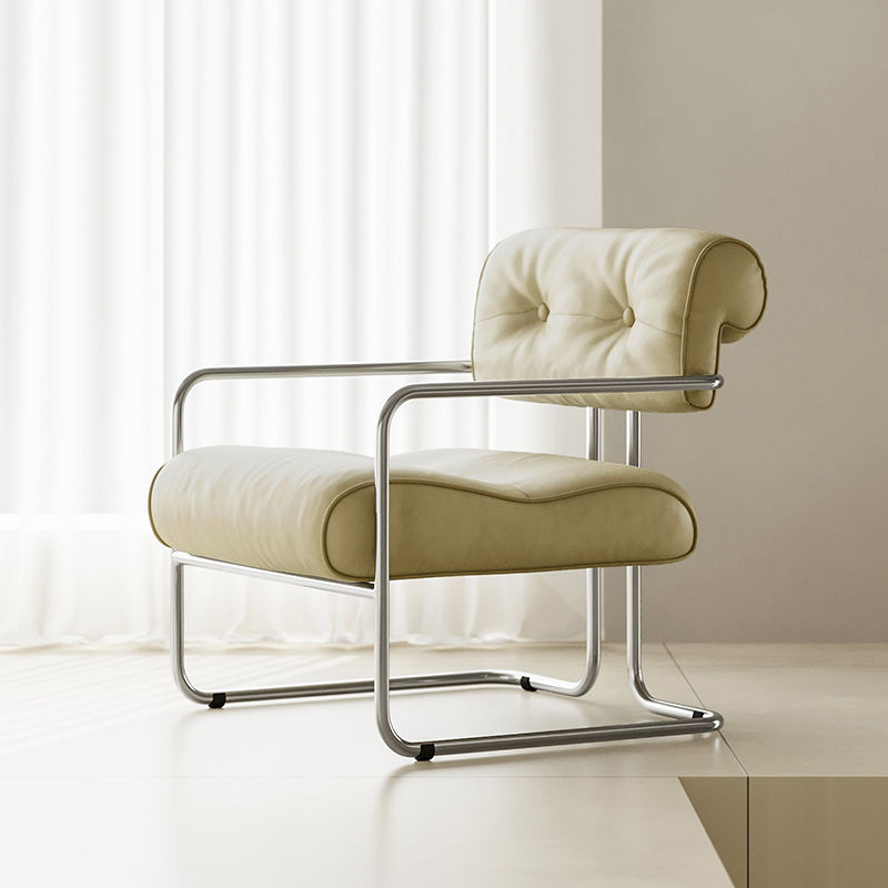 MOMO Antique Sofa Chair | Chrome Cantilever Armchair | Tufted Leather Lounge Chair - alternate view 6
