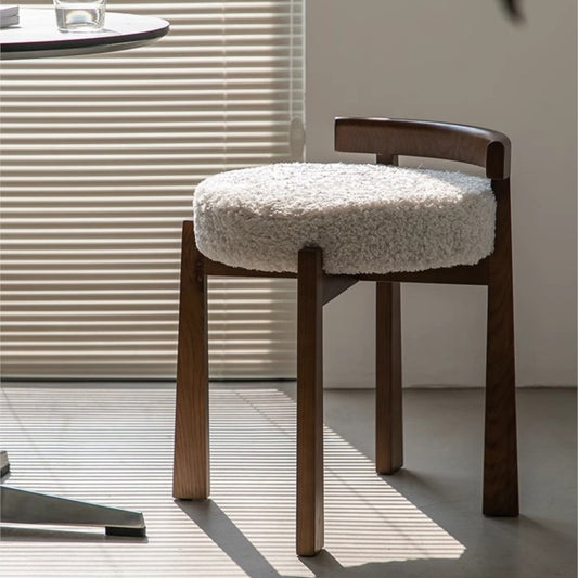MOMO Solid Wood Vanity Stool | Walnut Frame & Lamb Velvet Seat | Bedroom & Entryway - alternate view 6
