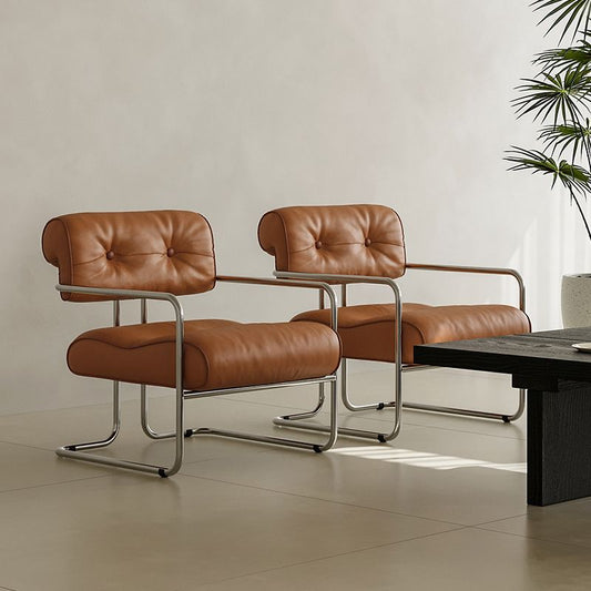 MOMO Antique Sofa Chair | Chrome Cantilever Armchair | Tufted Leather Lounge Chair