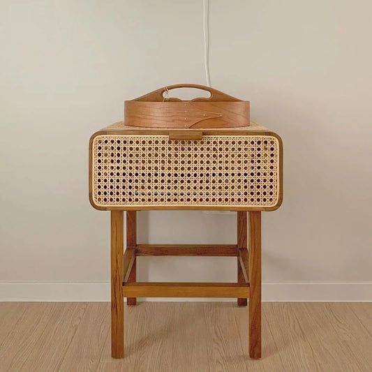 MOMO Rattan Solid Wood Bedside Table | Handwoven Korea INS Style - alternate view 6