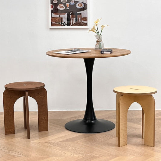 MOMO Vintage Arch-Leg Round Stool | Solid Wood Low Stool for Entryway, Living Room & Bedroom - alternate view 6