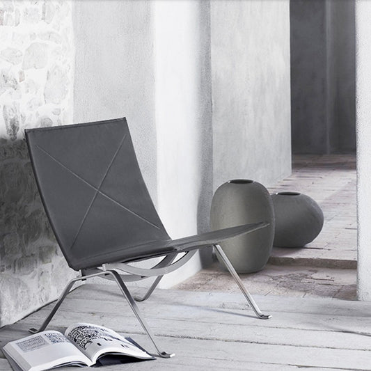 MOMO PK22 Lounge Chair | Leather Easy Chair with Stainless Steel Cross-Base - alternate view 6