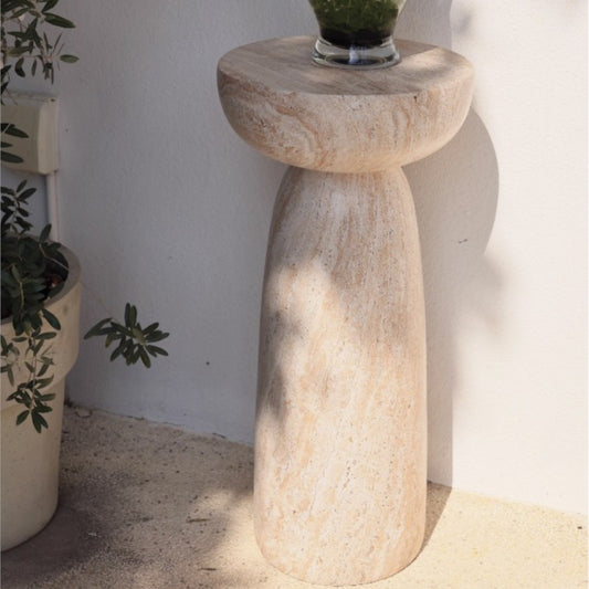 MOMO Travertine-Effect Pedestal Side Table | Monolithic Mushroom Column in Faux Stone - alternate view 4