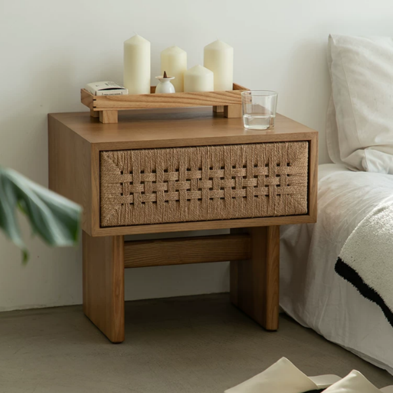 Handwoven Rattan Bedside Storage Cabinet