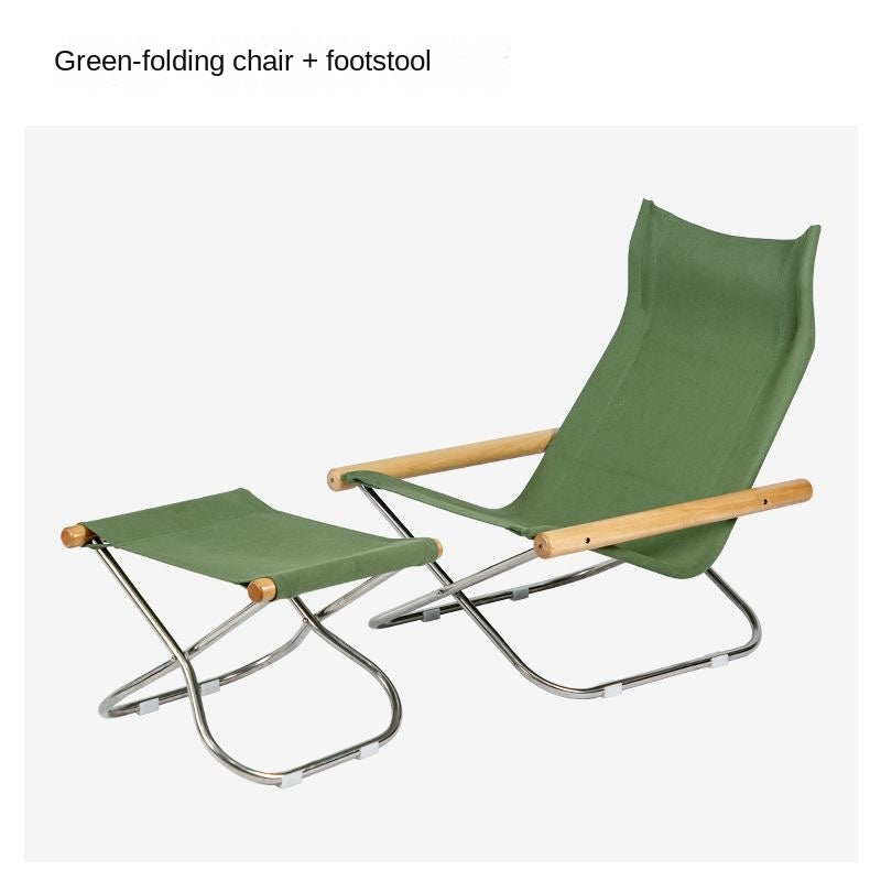 MOMO Japanese Canvas Sling Lounge Chair | Solid Wood Arms & Stainless Steel Folding Frame - alternate view 11