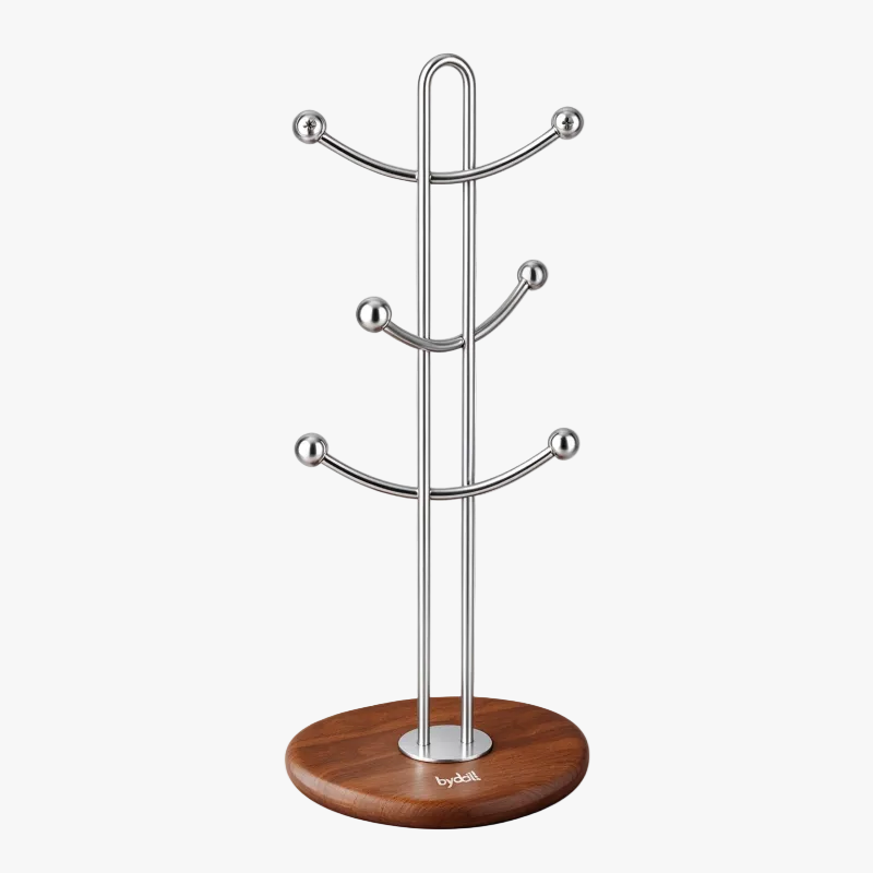 Wood & Stainless Steel Mug Rack