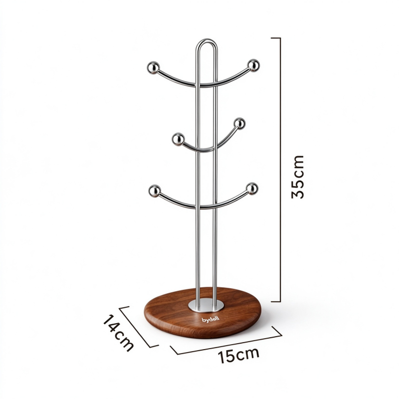Wood & Stainless Steel Mug Rack