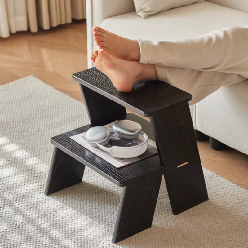 Wooden Two-Tier Step Stool and Side Table