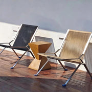 Designer Folding Lounge Chair, 2‑Color Option Black & Beige, Stainless Steel Frame, Olefin Rope Weave, Indoor Outdoor Accent Chair