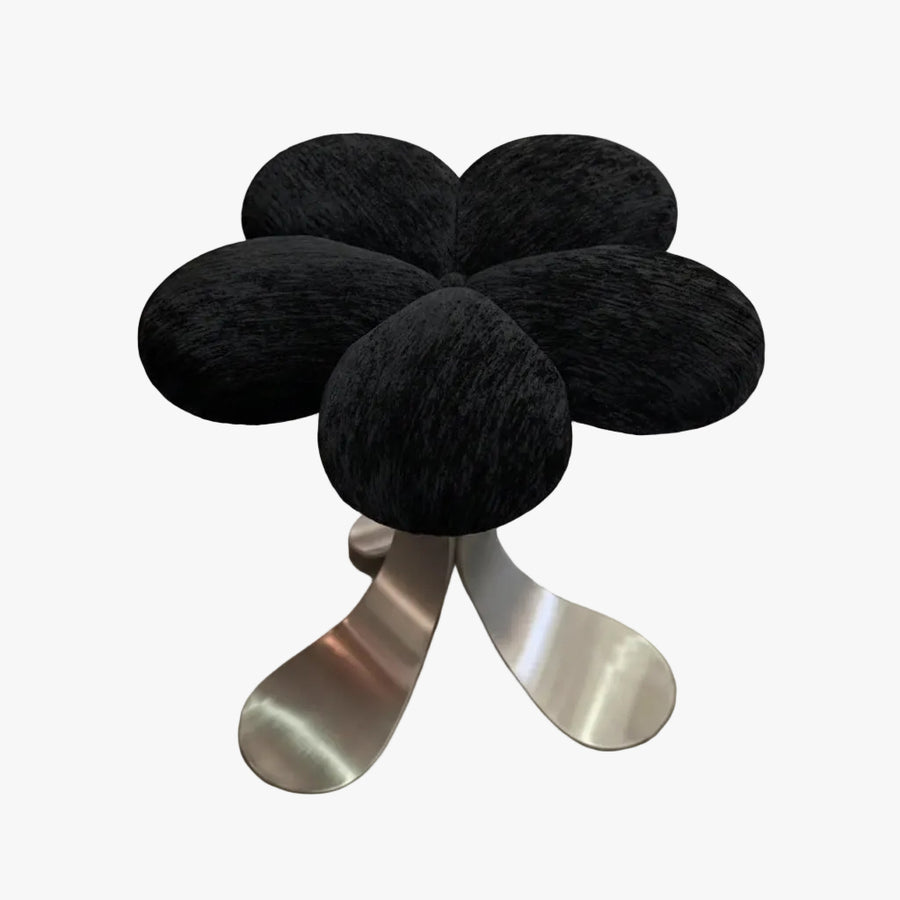 MOMO Flower-Petal Dresser Stool | Plush Velvet Bloom Seat with Stainless Steel X-Base