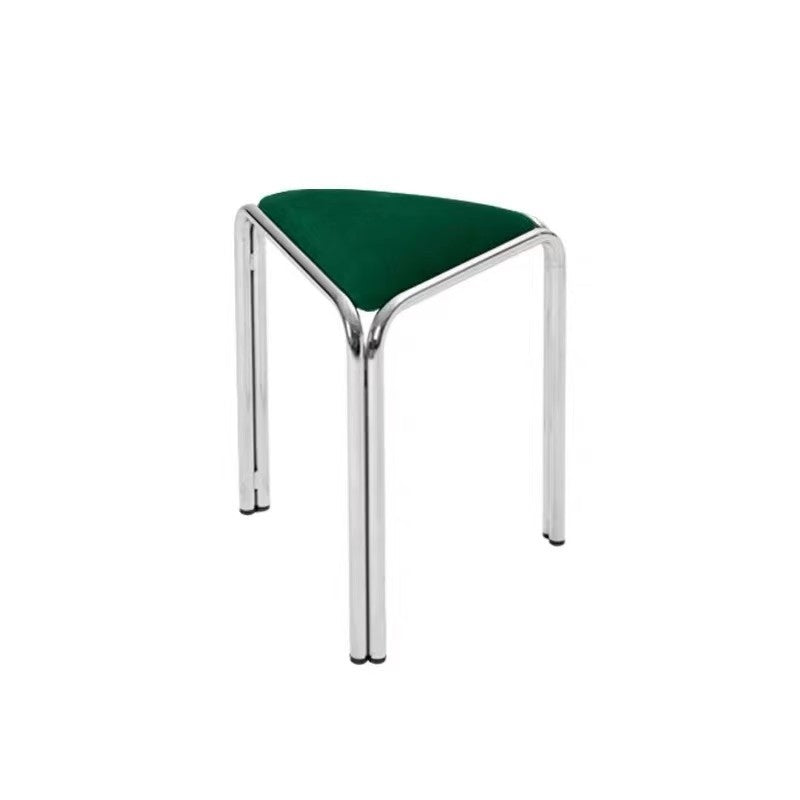 MOMO Antique Dining Stool | Triangular Upholstered Seat | Chrome Steel Stackable Stool - alternate view 8