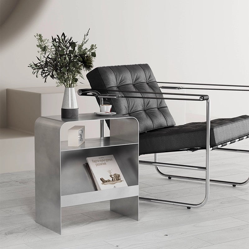 MOMO Arch-Form Iron Side Table | U-Shape Rounded Corner End Table with Open Storage Shelf