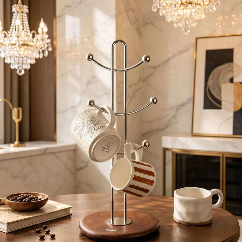 Wood & Stainless Steel Mug Rack