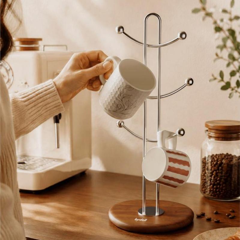 Wood & Stainless Steel Mug Rack