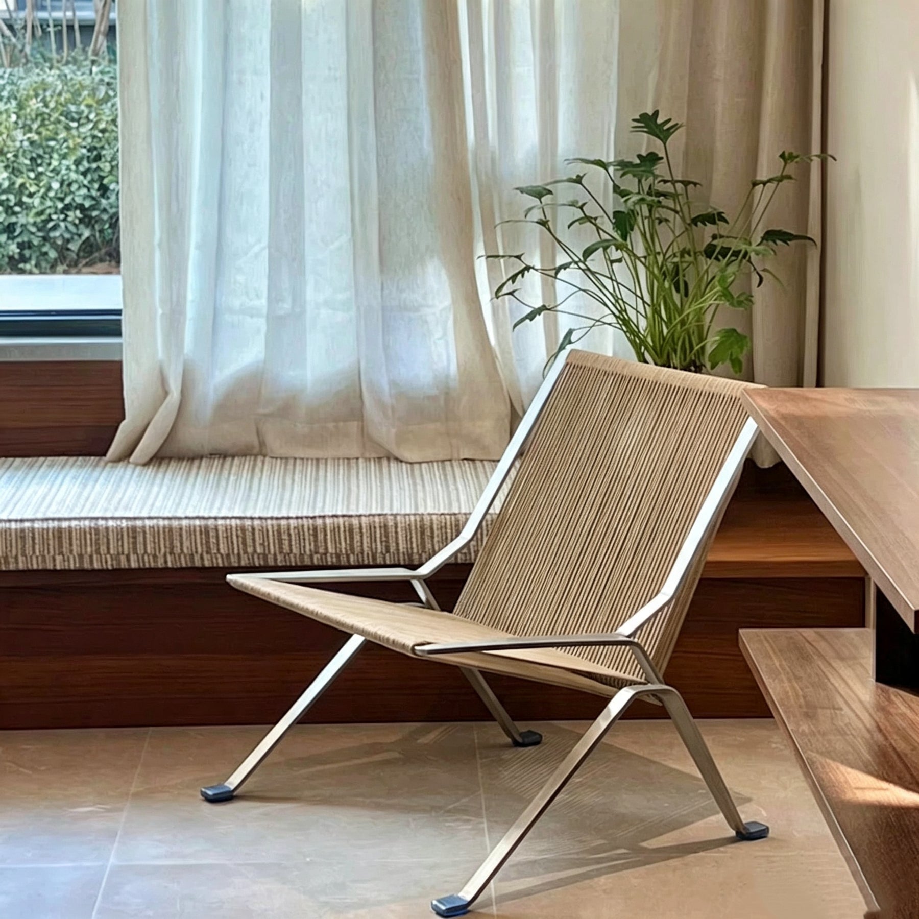 Modern Accent Chair for Living Room Bedroom, Weather‑Resistant Olefin Rope Folding Chair, Home Decor Furniture