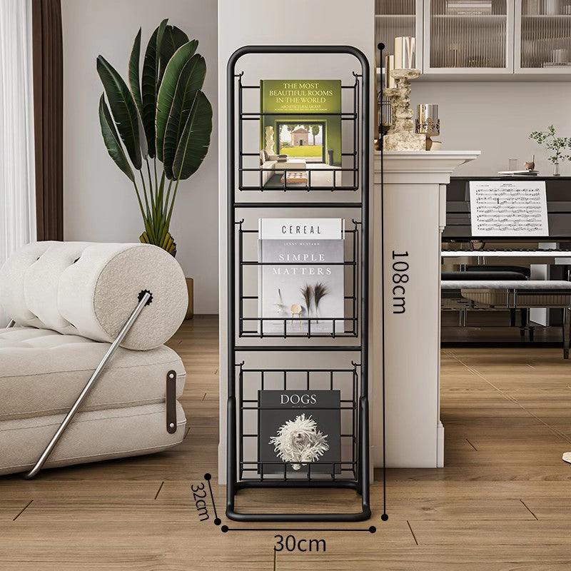 MOMO Iron Bookshelf | 3-Tier Wire Magazine Rack | Slim Floor Standing Book & Display Stand - alternate view 6