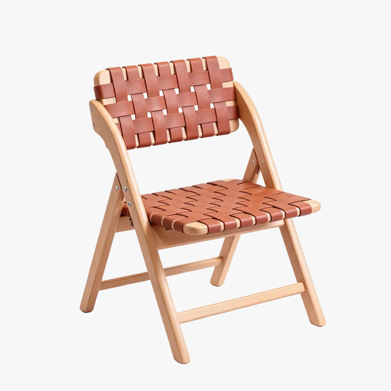 Solid Wood Folding Dining Chair with Saddle Leather Seat