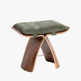 French Mid-Century Solid Wood Upholstered Butterfly Stool