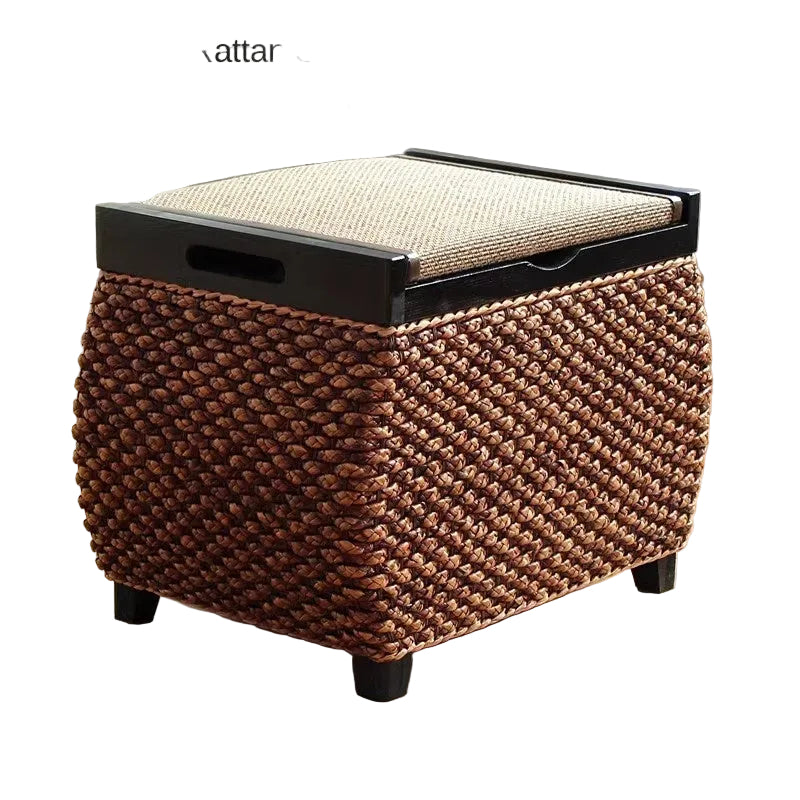 MOMO Rattan Storage Stool | Woven Rattan Ottoman with Hidden Storage - alternate view 9