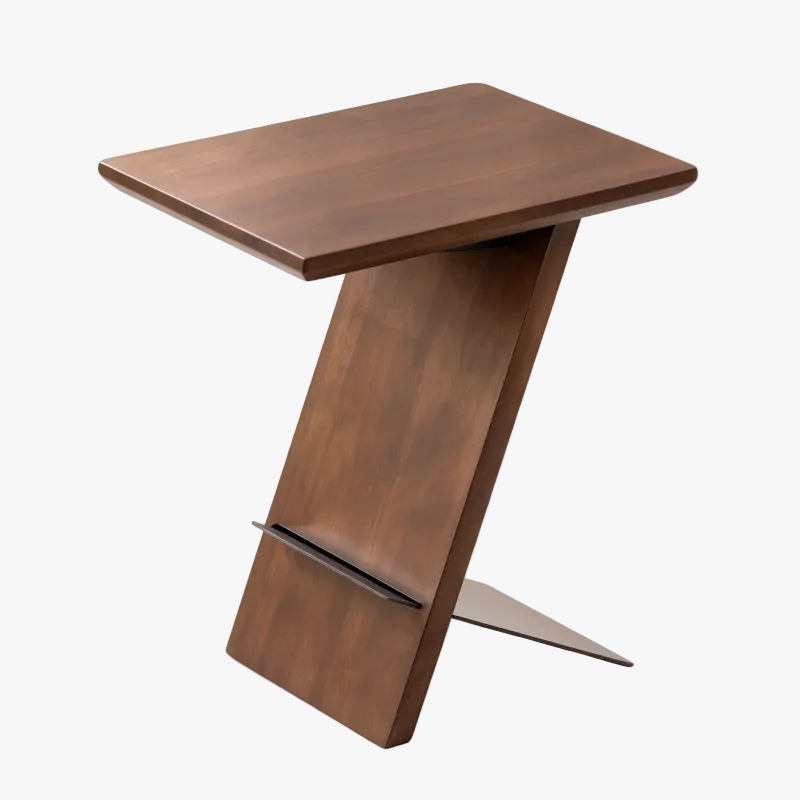 Solid Wood Side Table with Stainless Steel Edge