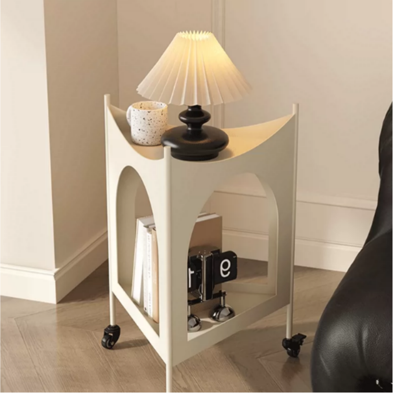 Modern Nordic Mobile Metal Side Table with Wheels
