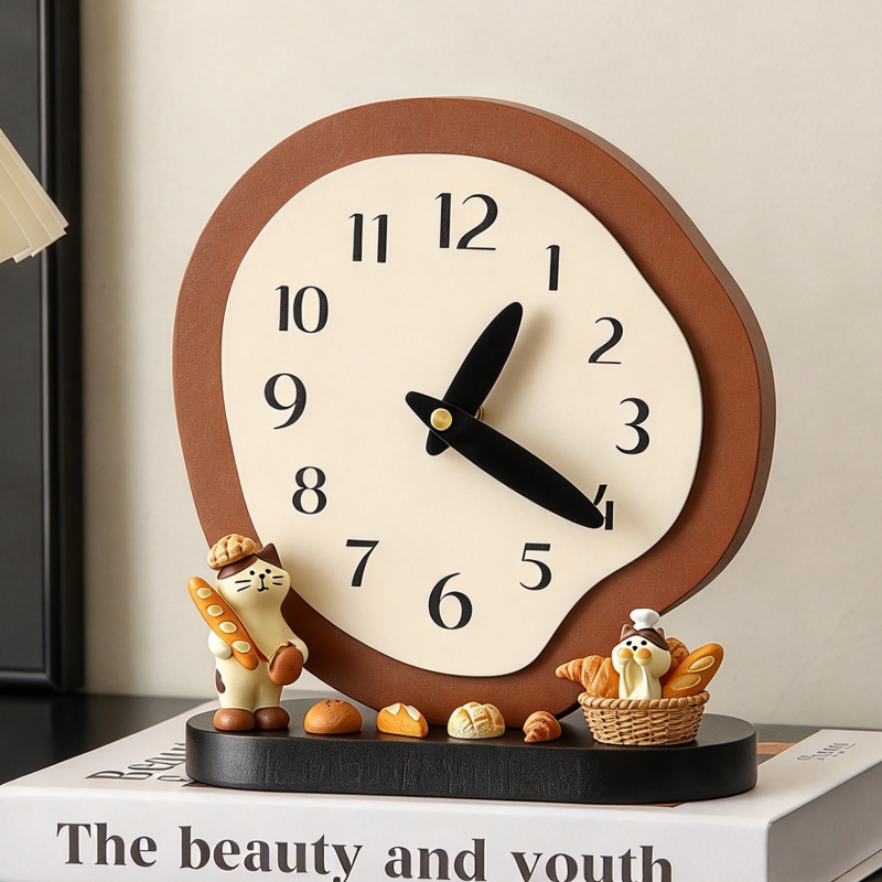 French Vintage Wooden Desk Clock