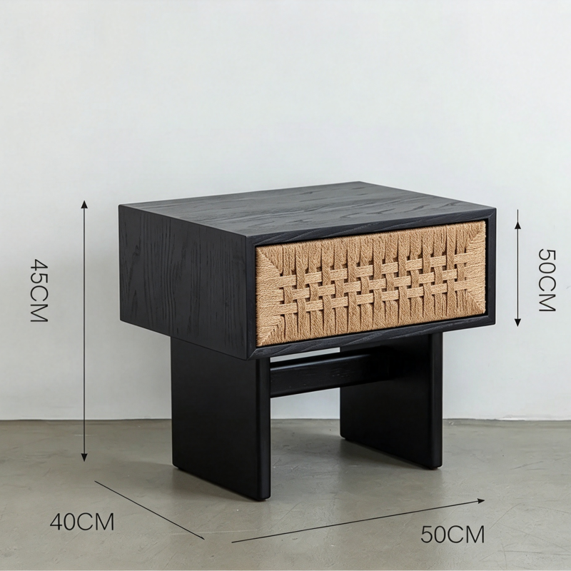 Handwoven Rattan Bedside Storage Cabinet